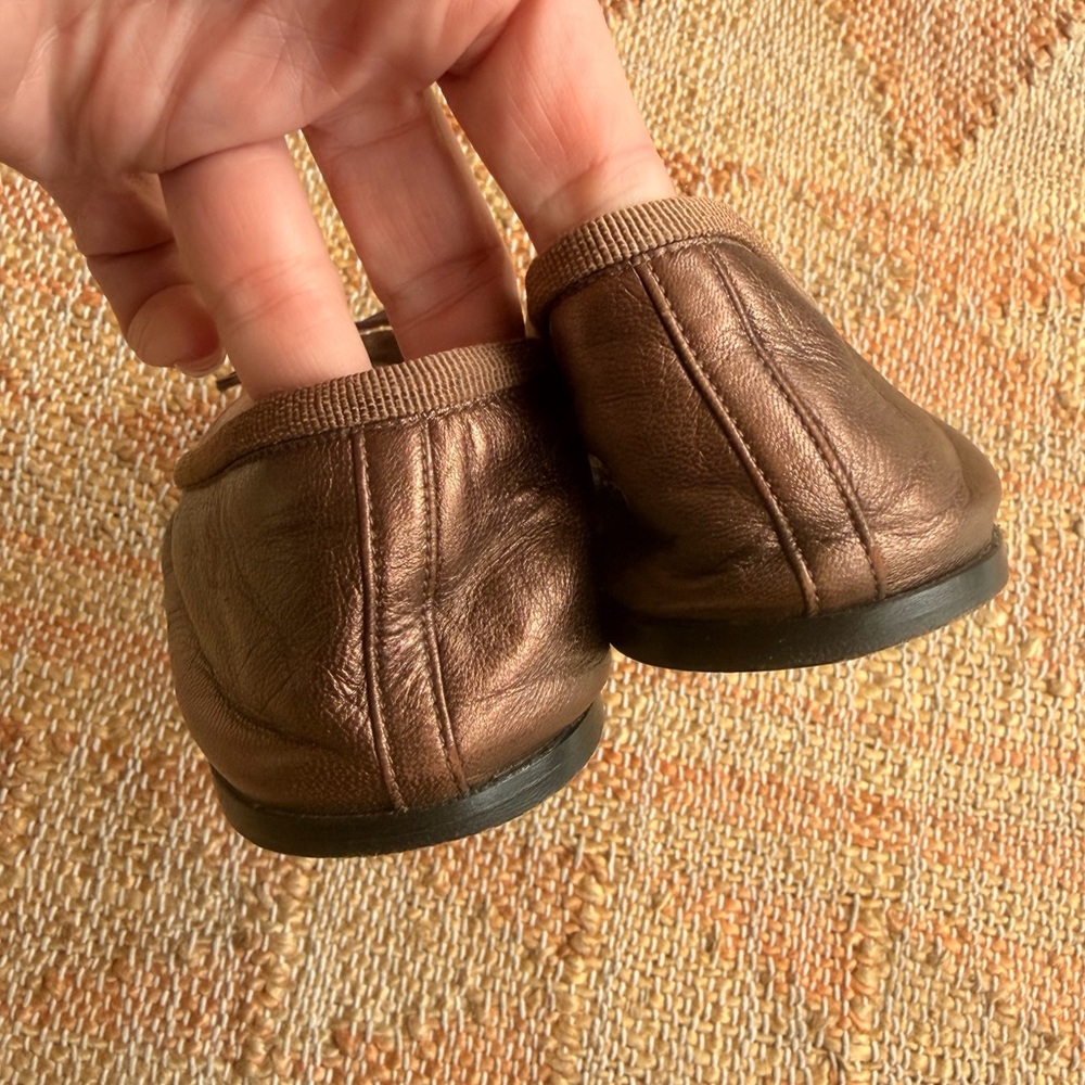 Vintage Chanel ballet flats bronze metallic quilted cap toe bow trim 38.5 - Picture 7 of 13